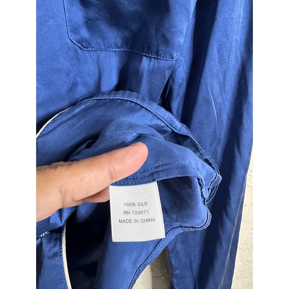 Naked Cashmere Florence Pajama Set 100% Silk Blue White Piping Womans M - Picture 6 of 12